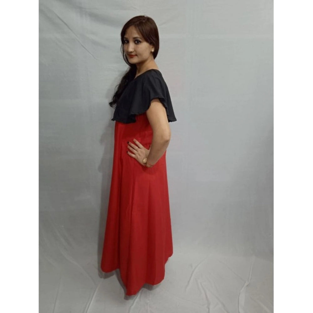 Black crepe casual dress with cape sleeves for women's fashion, solid pattern, round neck