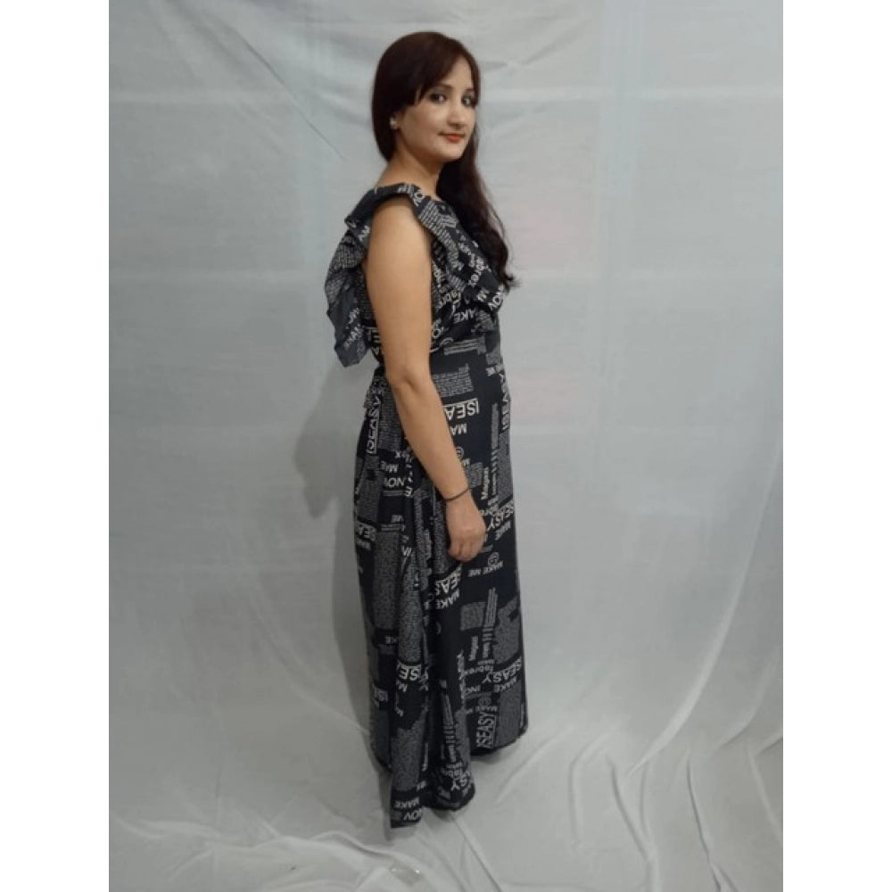 Black crepe women's casual sleeveless print dress, off-shoulder style for summer fashion