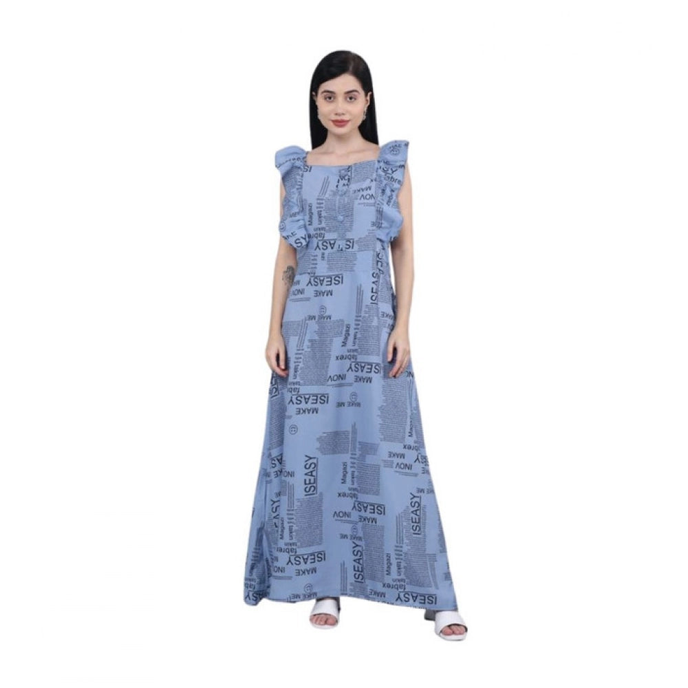 Grey crepe printed casual sleeveless off-shoulder dress for women