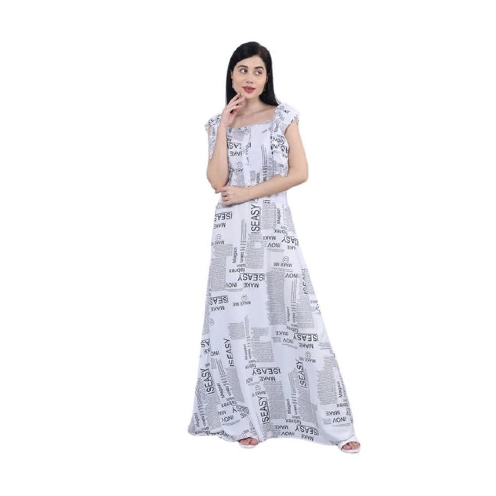 White crepe printed casual sleeveless off-shoulder dress for women