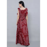 Maroon printed crepe casual sleeveless dress for women