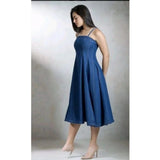 Women's Casual Denim Sleeveless Dress (Blue)