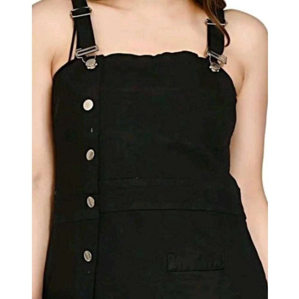 Black denim women's casual sleeveless dress with off-shoulder neckline