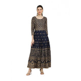 Blue rayon casual 3/4th sleeve printed Anarkali kurti for women