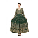Green rayon printed 3/4th sleeves Anarkali kurti for women's casual wear