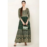 Green rayon printed Anarkali kurti with 3/4th sleeves, casual style for women's wear