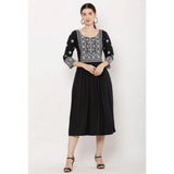 Black rayon printed 3/4th sleeves kurti for women's casual fashion