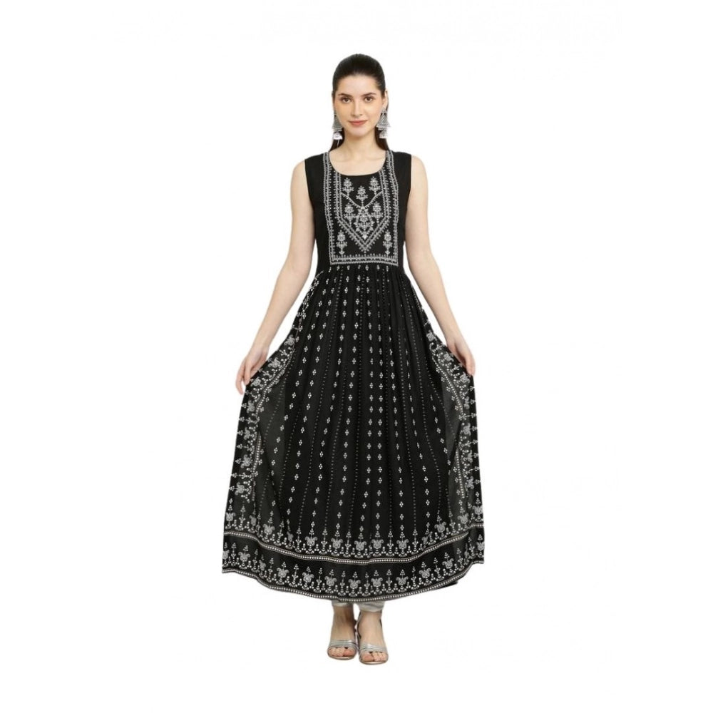 Black rayon printed sleeveless kurti for women's casual wear