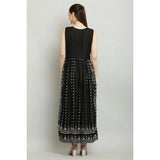 Black rayon sleeveless kurti with printed pattern, suitable for casual wear