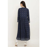 Blue rayon printed full-sleeve kurti for women's casual wear