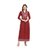 Maroon rayon printed full-sleeve kurti for women - casual, round neck, wearable on model