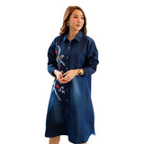 Women's Casual Denim Full sleeve Dress (Blue)