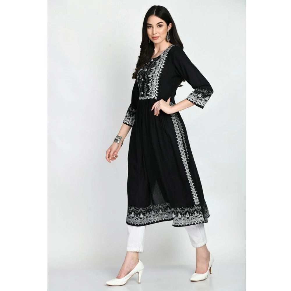 Black rayon printed 3/4 sleeves kurti for women's casual wear