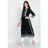 Women's Casual Rayon 3-4th Sleeves Kurti (Black)