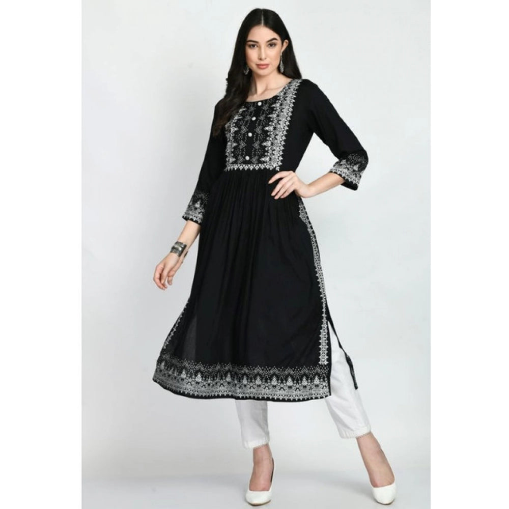 Black rayon printed 3/4th sleeves kurti for women's casual wear