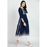 Women's Casual Rayon 3-4th Sleeves Kurti (Blue)