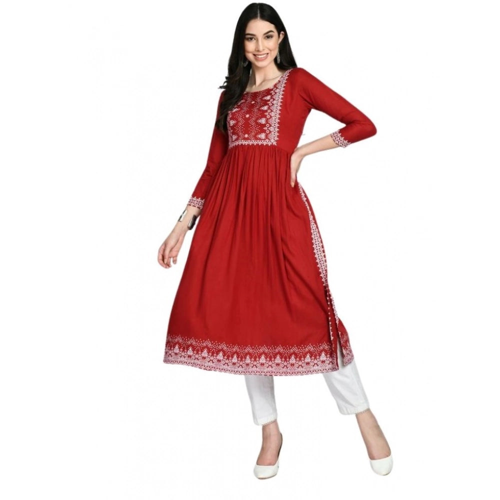 Maroon printed rayon 3/4th sleeves kurti for women's casual wear