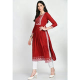 Women's Casual Rayon 3-4th Sleeves Kurti (Maroon)