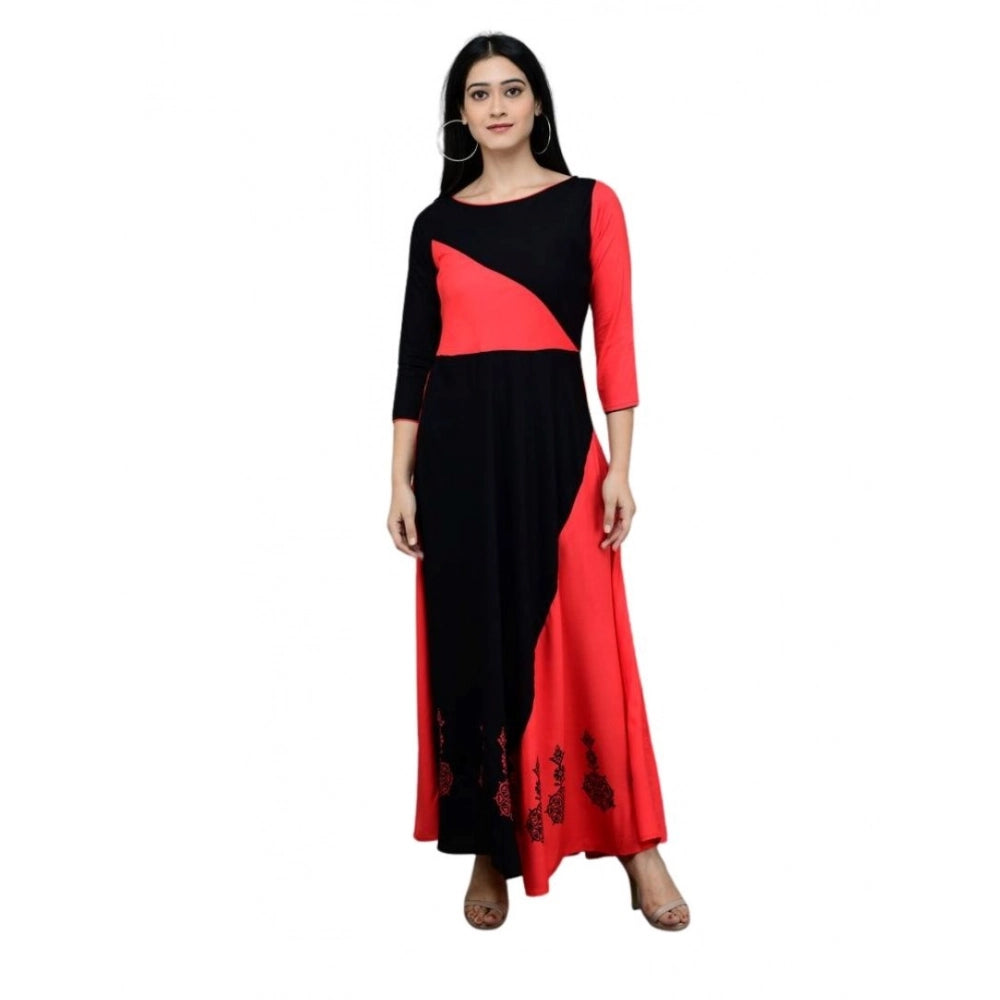 Pink rayon printed maxi dress with 3/4th sleeves, suitable for casual wear by women