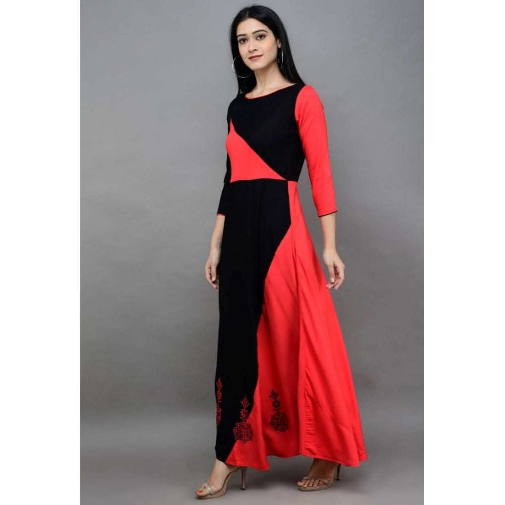 Pink rayon printed maxi dress with 3/4th sleeves, casual and comfortable for women's wear