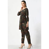 Women's Casual Crepe 3-4th Sleeves Cord Set (Black)