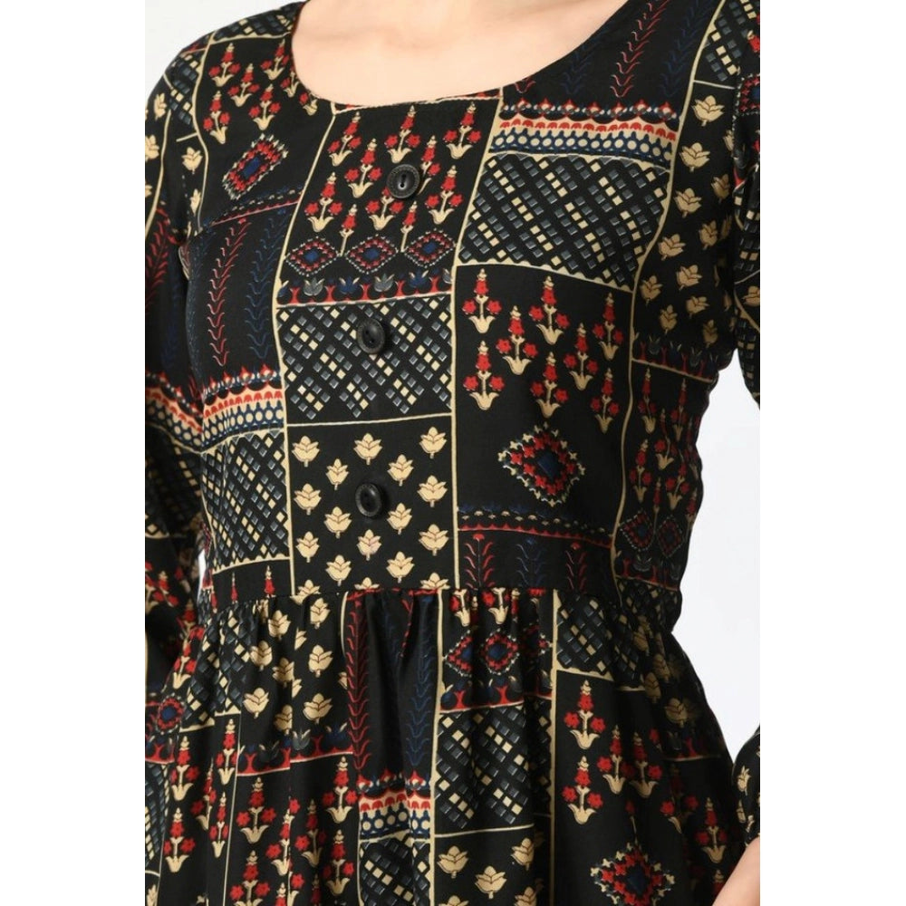 Black crepe women's casual 3/4th sleeve cord set with printed pattern