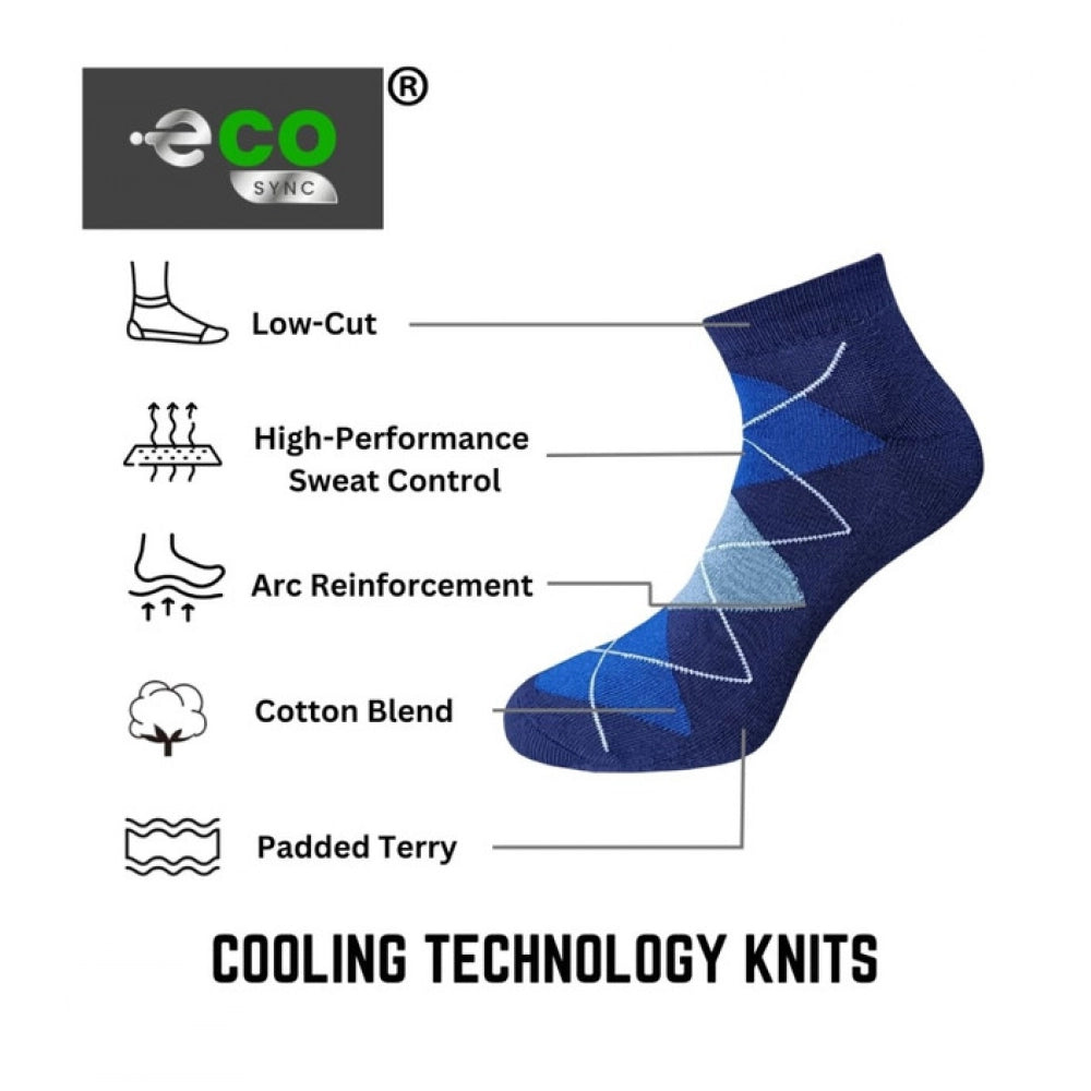 Multicolor unisex casual cotton printed low cut socks - navy blue, black, anthra mix