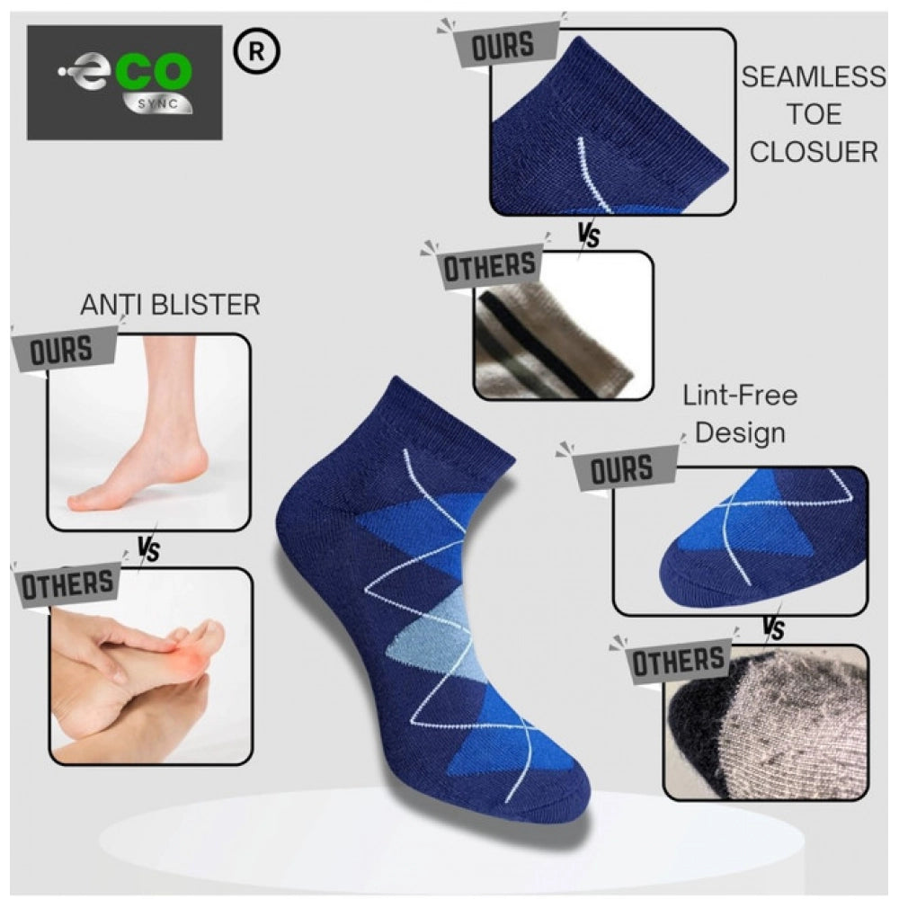 Multicolor unisex casual cotton printed low cut socks: navy blue, black, anthra (actual colors may vary)