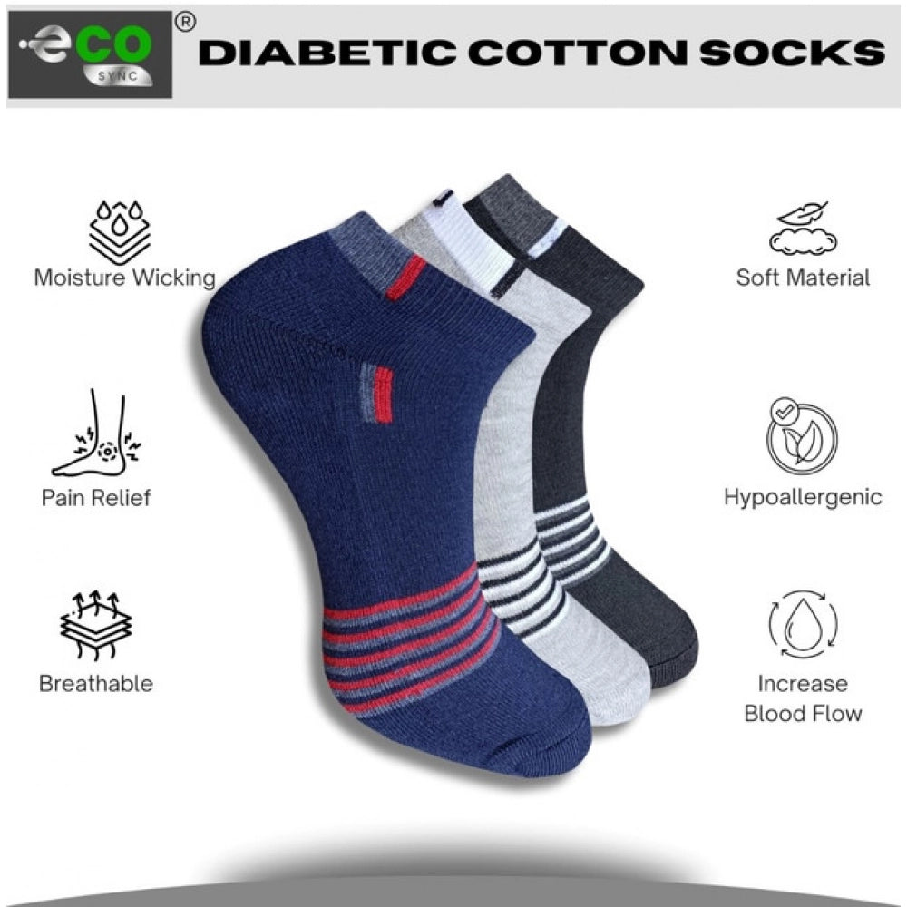 Multicolor unisex casual cotton printed low cut socks: navy blue, light grey, black (actual color may vary)