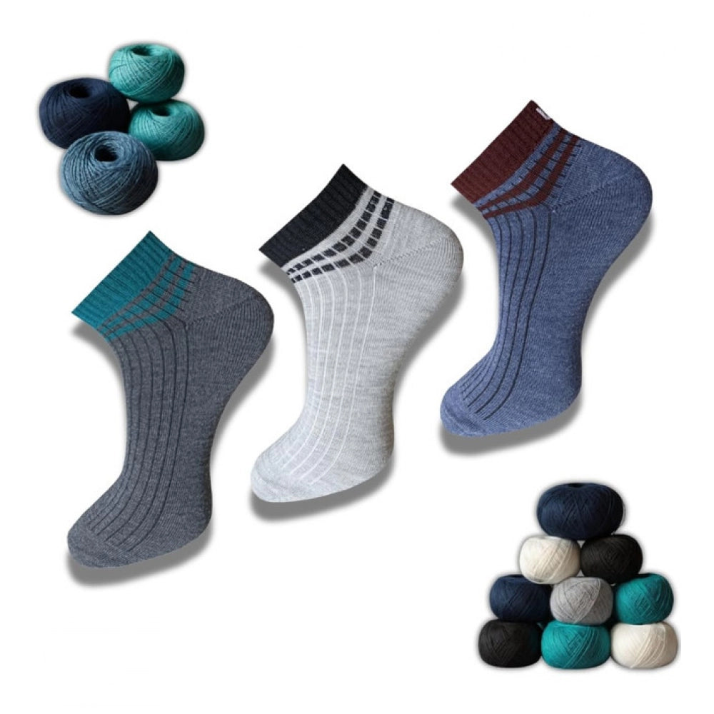 Multicolor unisex casual cotton printed low cut socks: anthra, light grey, blue