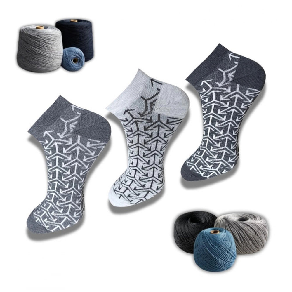 Multicolor unisex casual cotton low cut printed socks - Light grey, black, anthra, gender neutral sock set