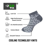 Multi-colored unisex casual cotton low cut socks, light grey, black, anthra print design for all genders