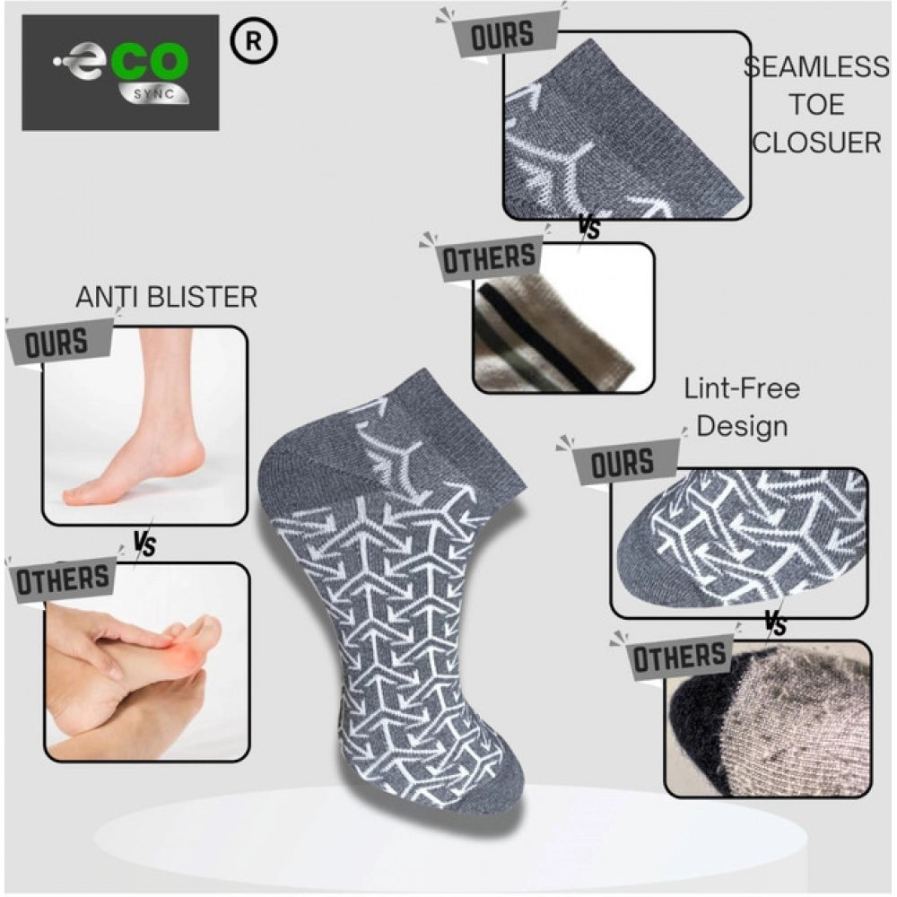 Multicolor unisex casual cotton printed low cut socks, light grey, black, anthra - varied shades for versatile wear