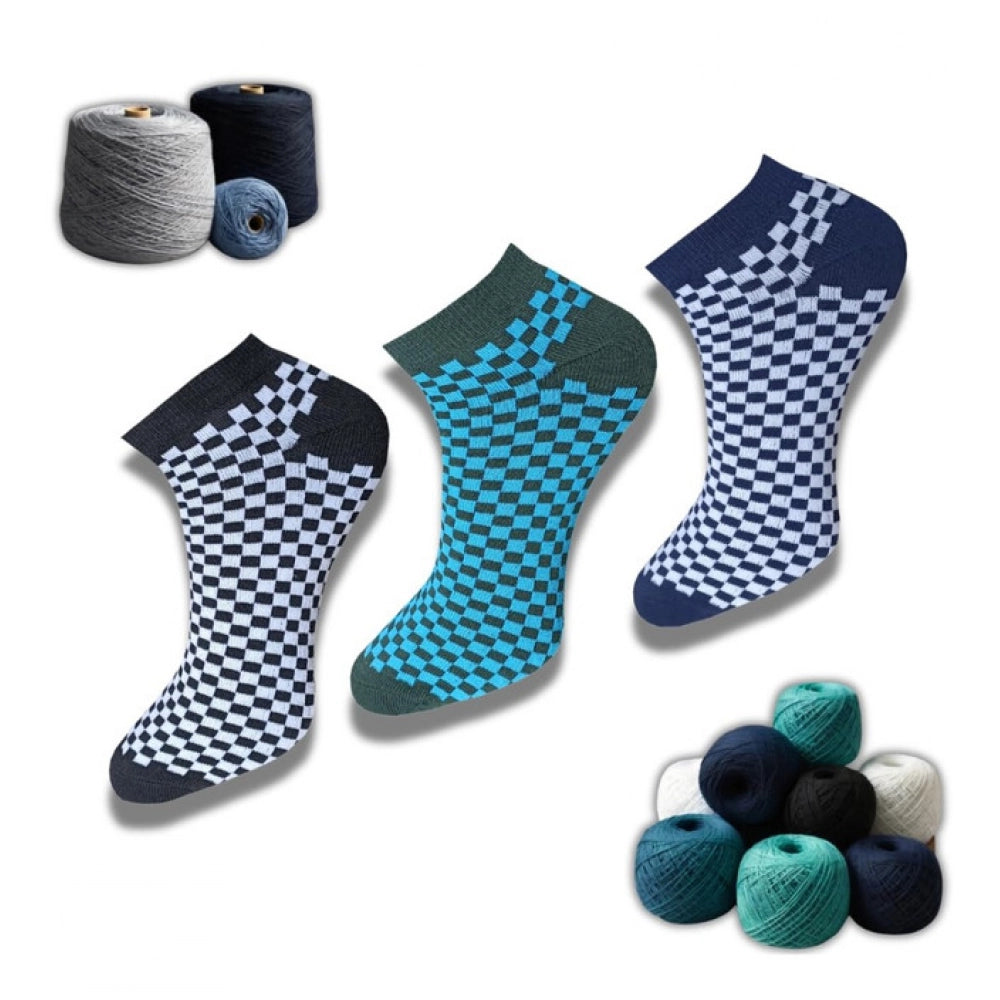 Multicolor unisex casual cotton printed low cut socks: black, olive, blue for a contemporary look