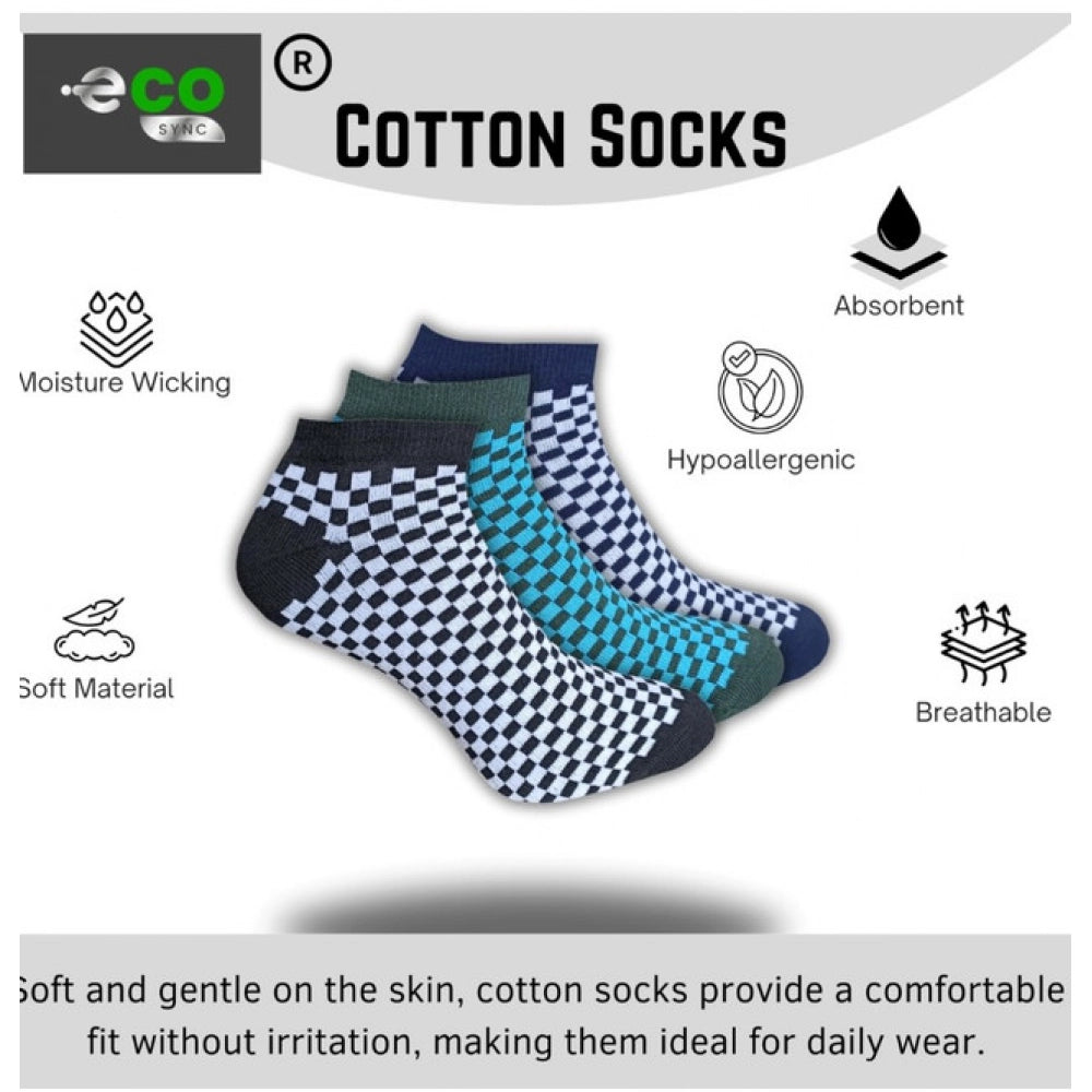 Multicolor unisex casual cotton printed low cut socks - black, olive, blue variations
