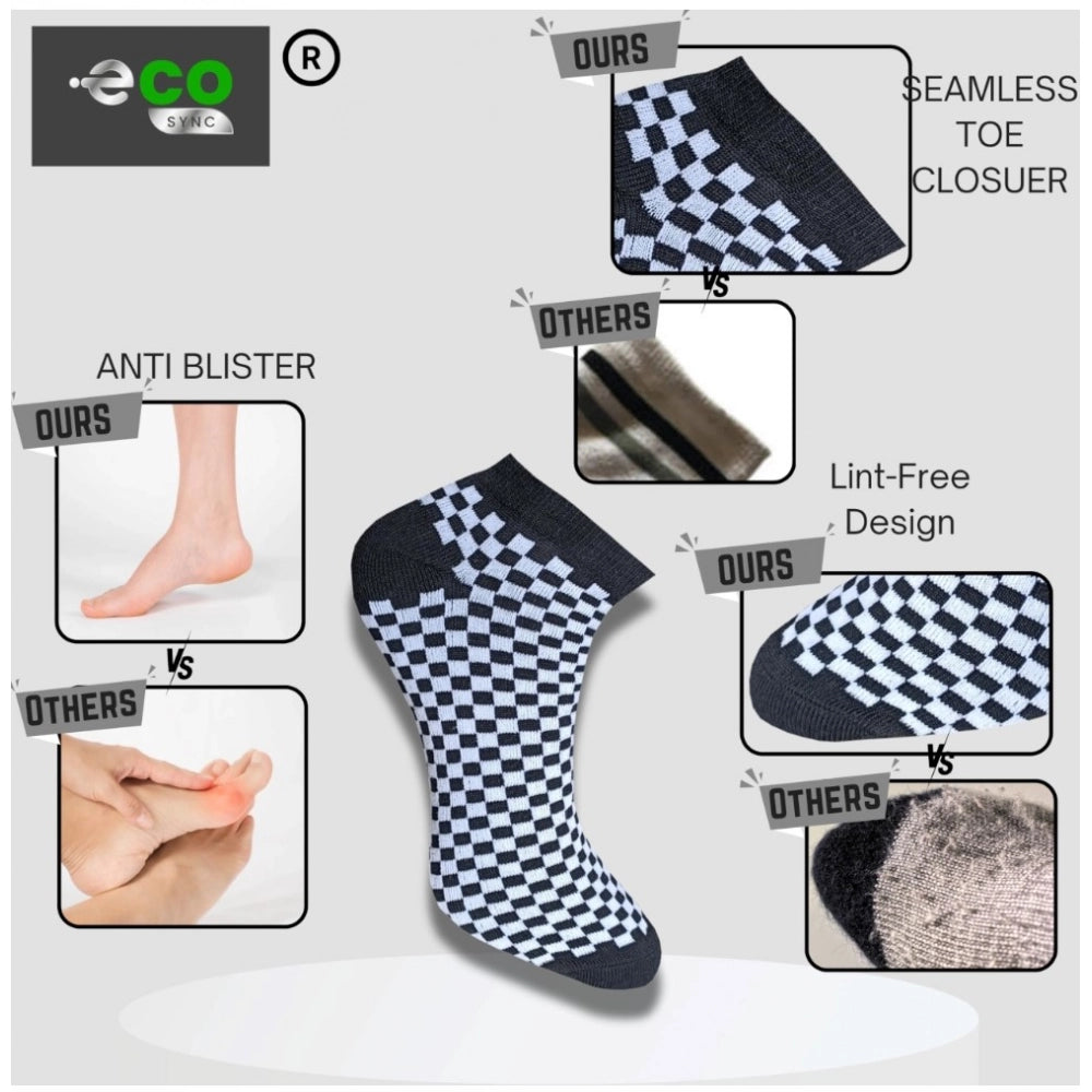 Multicolor unisex casual cotton printed low cut socks - Black, Olive, Blue, set of three