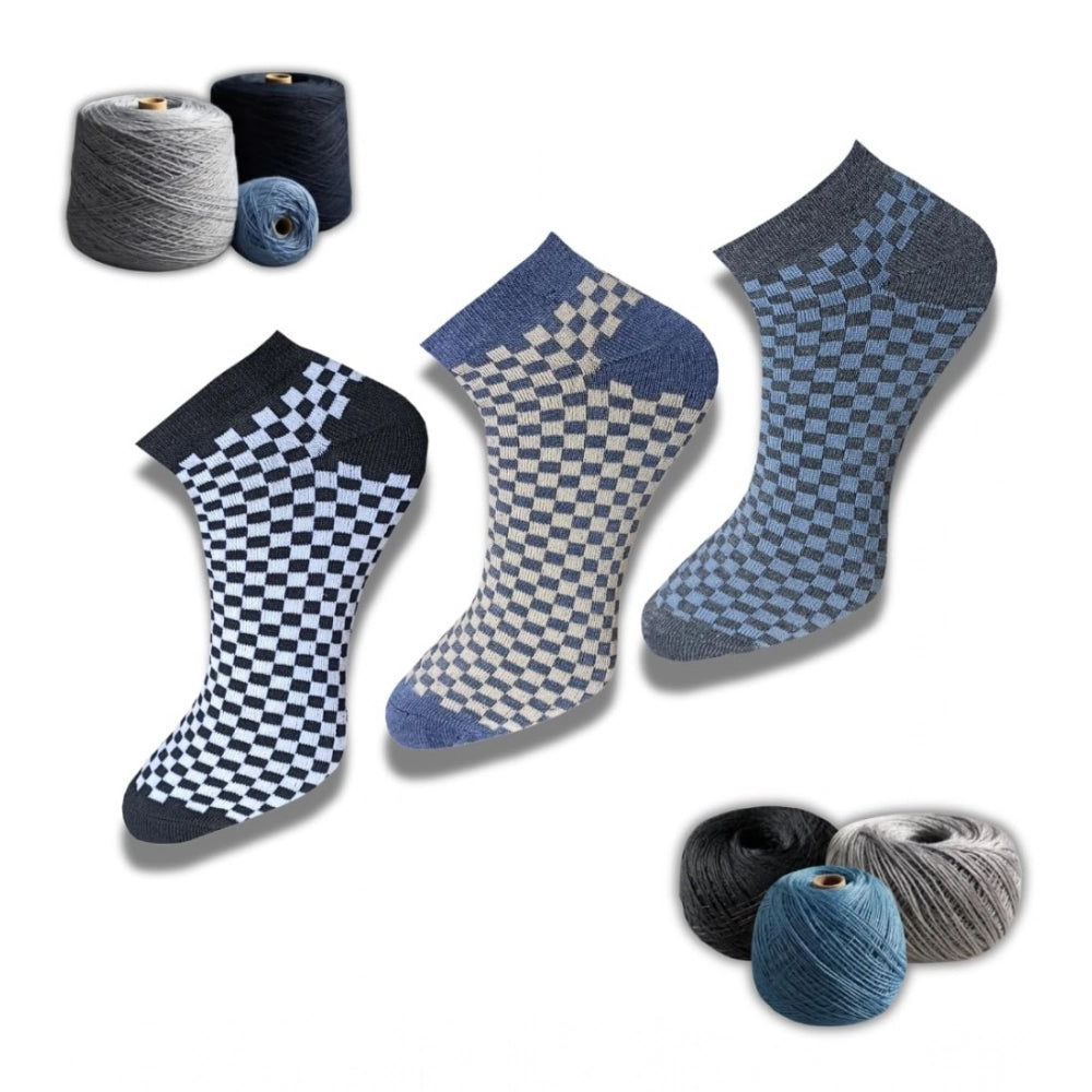 Multicolor unisex casual cotton printed low cut socks (black, blue, anthra) for everyday wear