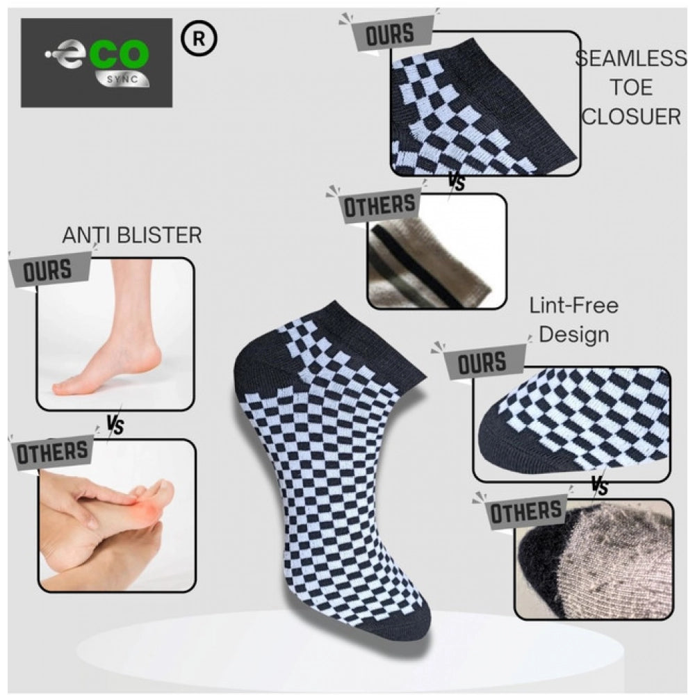 Multicolor unisex casual cotton printed low cut socks: black, blue, anthra for everyday wear