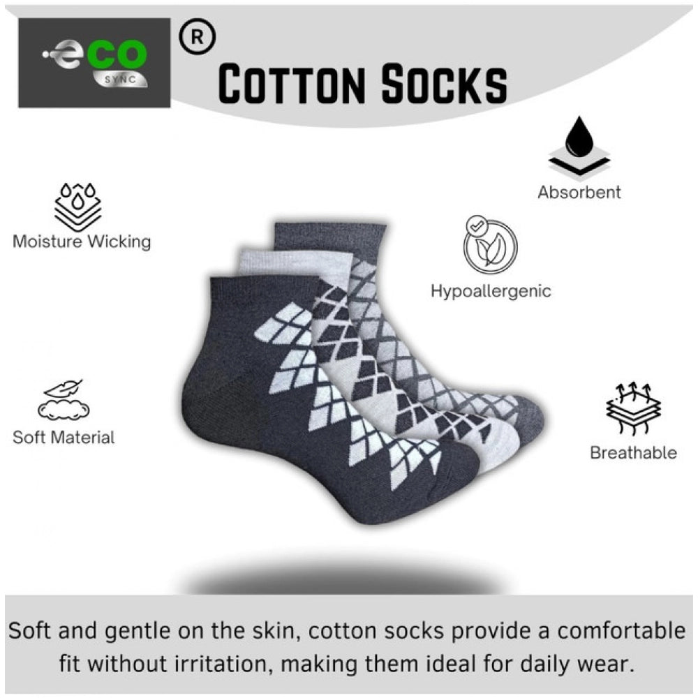 Multicolor unisex casual cotton printed low cut socks, anthra, black, light grey (actual product colors may vary)