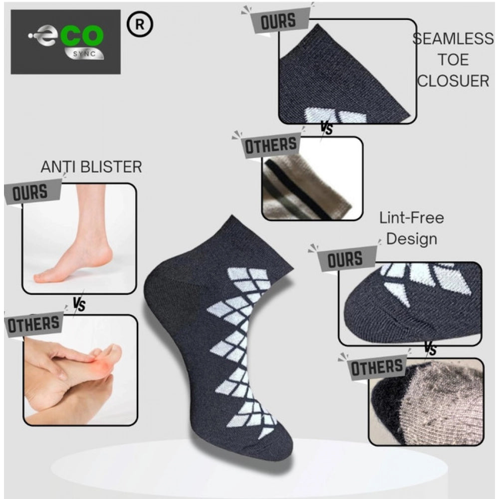Multicolor unisex casual cotton printed low cut socks - Anthra, Black, Light Grey set