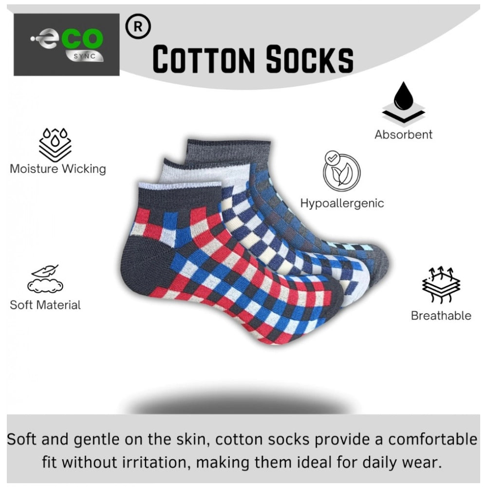 Multicolor unisex casual cotton printed low cut socks - Anthra, light grey, black pair set
