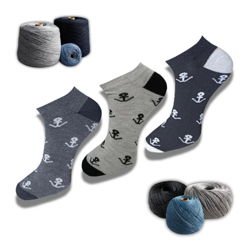 Multicolor unisex cotton printed low cut socks, black, light grey, anthra for casual wear