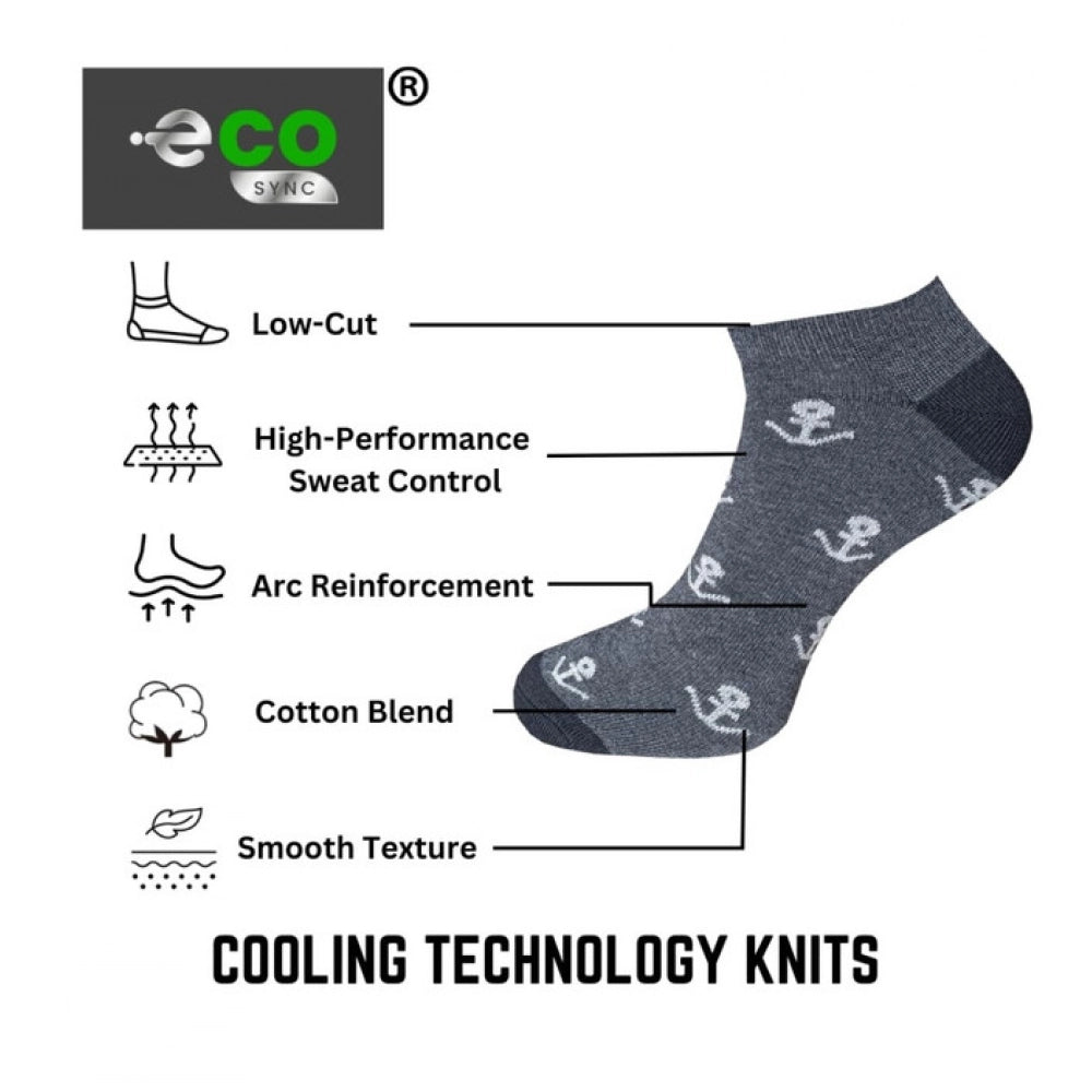 Multicolor unisex casual cotton printed low cut socks - Black, Light Grey, Anthra for versatile styles