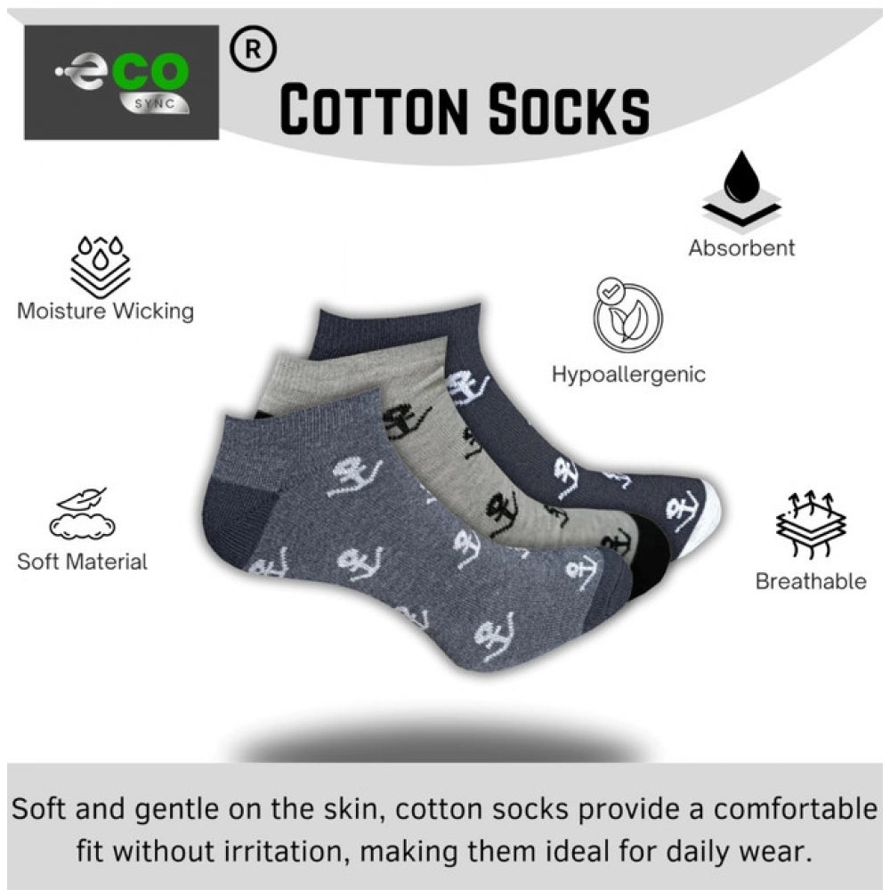 Multicolor unisex casual cotton printed low cut socks - black, light grey, anthra for varied style