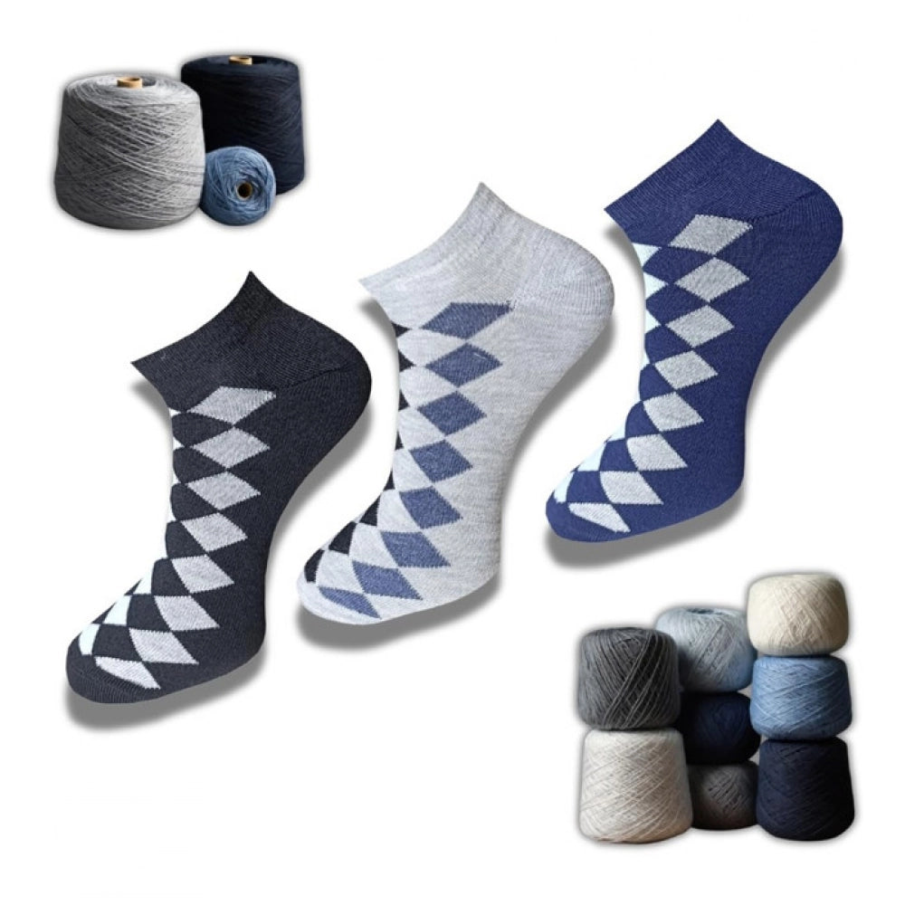 Multicolor unisex casual cotton printed low cut socks - light grey, anthra, black design for everyday wear