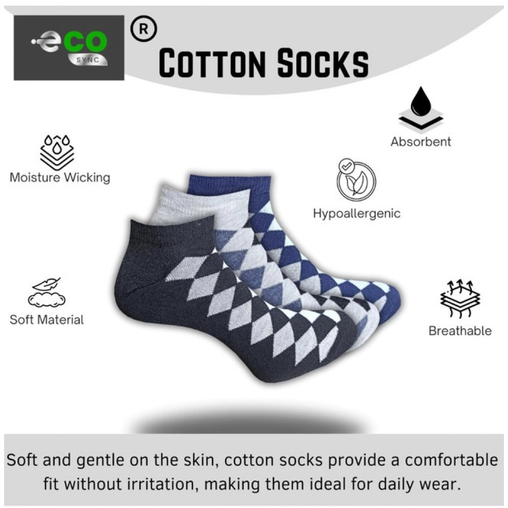 Multicolor unisex casual cotton printed low cut socks: light grey, anthra & black design