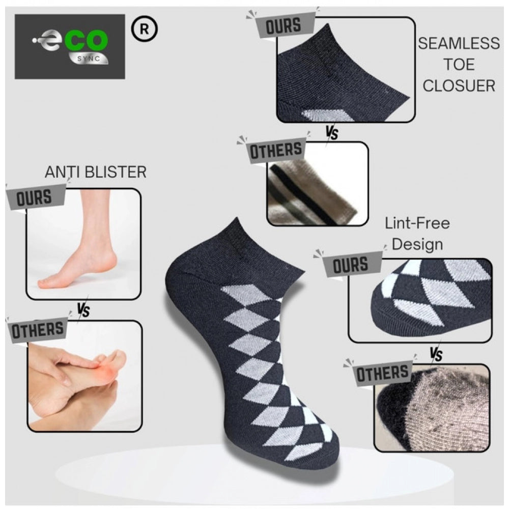 Multicolor unisex casual cotton printed low cut socks, light grey anthra & black pattern