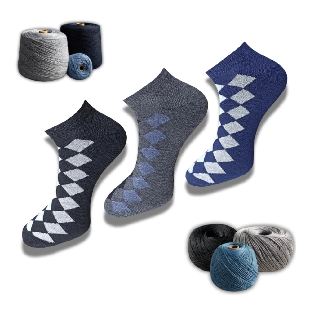 Multicolor unisex casual cotton printed low cut socks - Black, light grey, blue variety for versatile style