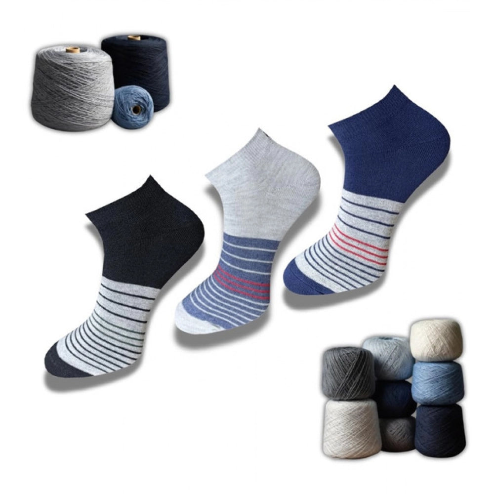 Multicolor unisex casual cotton low cut printed socks (Light Grey, Blue, Black) - versatile footwear for everyday wear