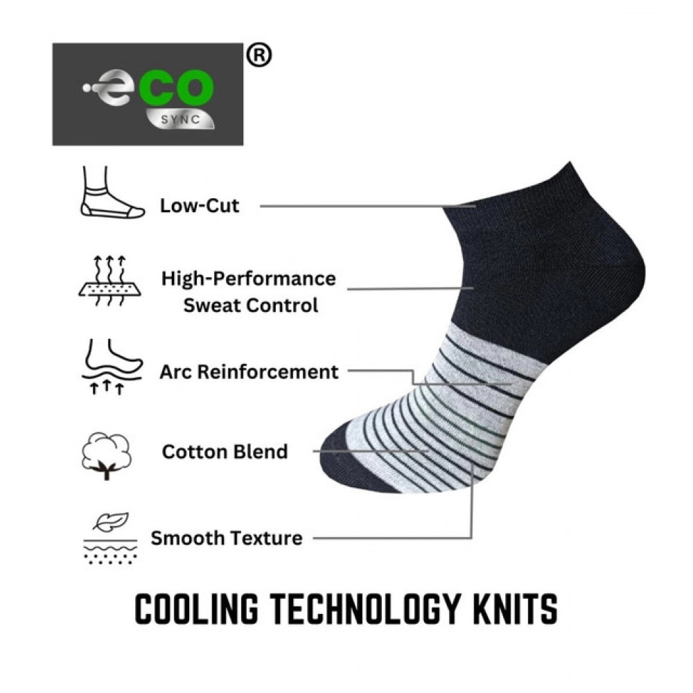 Multicolor unisex casual cotton printed low cut socks - light grey, blue, black variations